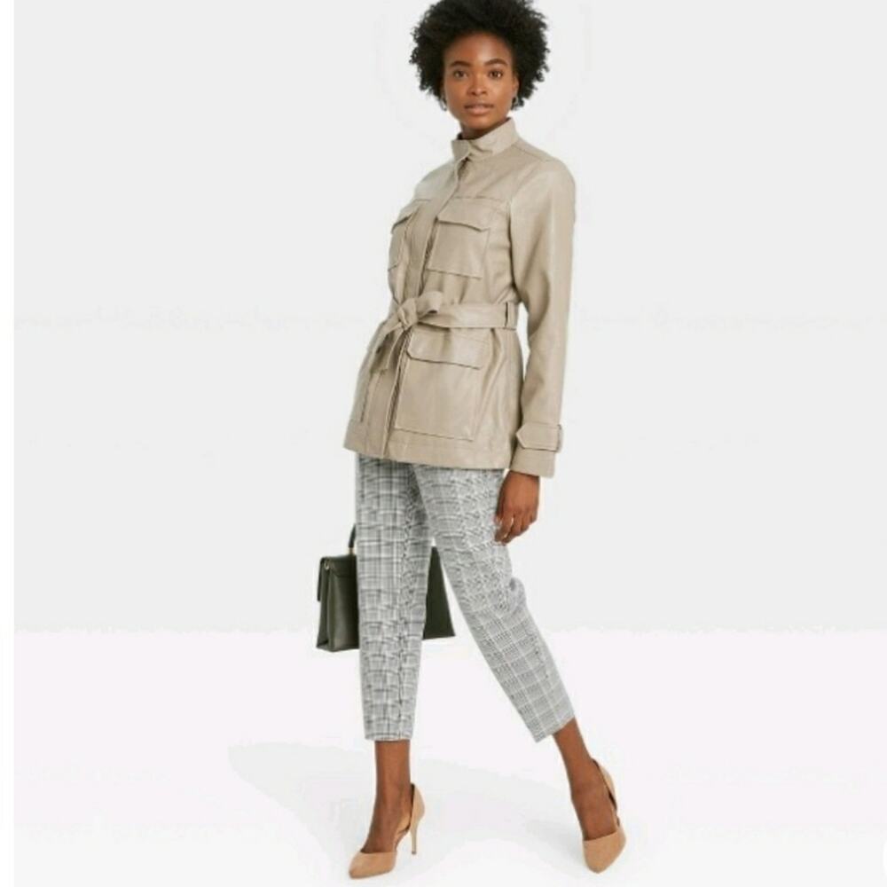 A New Day Faux Leather Belted Anorak Neutral Jacket Weather Resistant Med New - Picture 3 of 10
